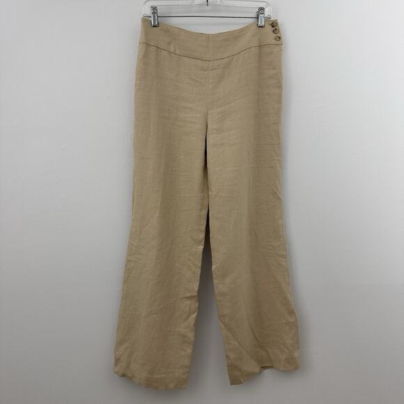 Vtg Lauren Ralph Lauren Womens 6 Petite 100% Linen Lined Beige Wide Leg Pants - Picture 1 of 7